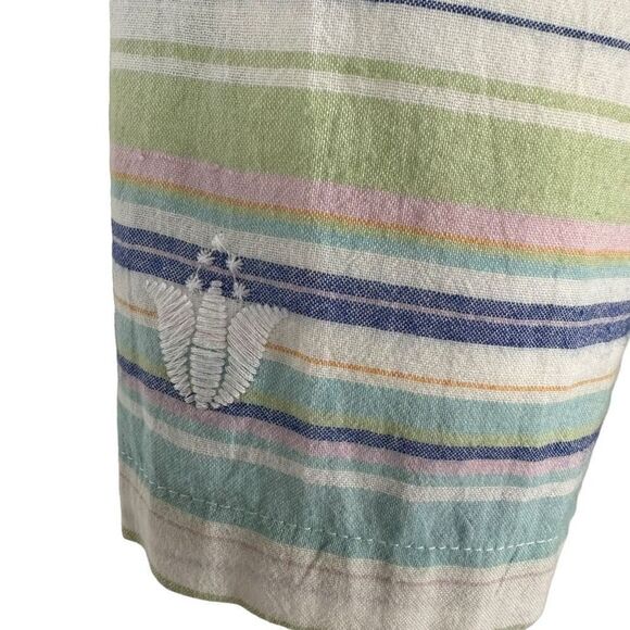 J. Marie Stripe embroidered Top size Medium Green Blue White - Picture 4 of 12